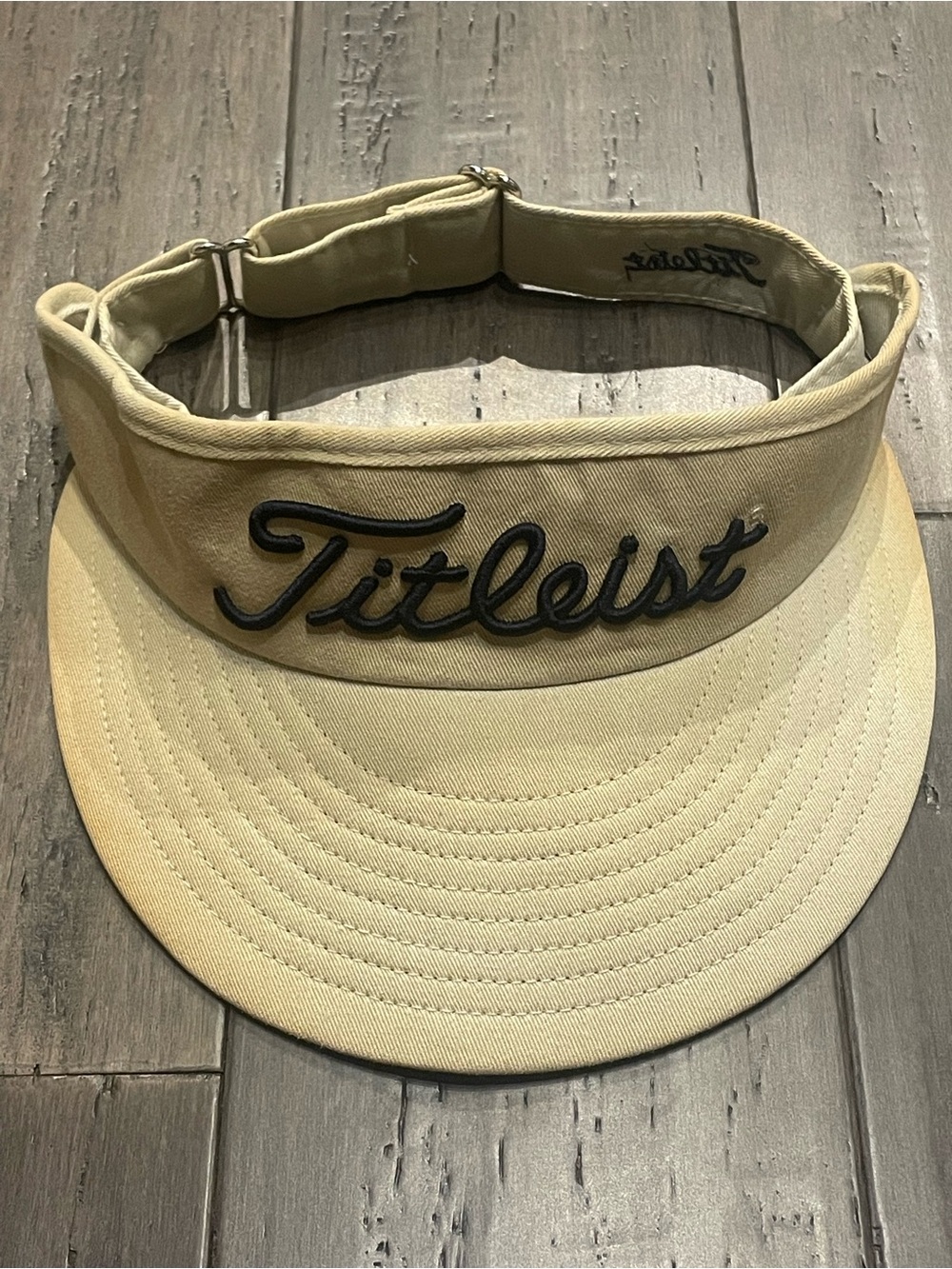 Vintage 90s Titleist Golf Visor Tan Beige Made USA Cotton Embroidered Logo